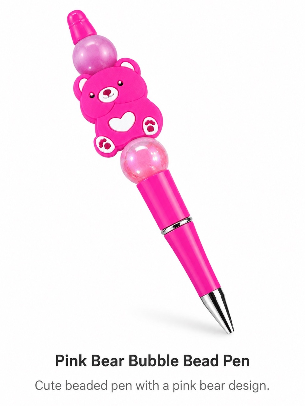 Hand Crafted Hot Pink Bear Bubble Bead Pen